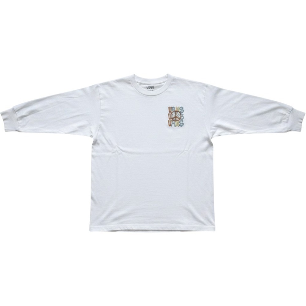 Vans Off The Wall White Long Sleeve Graphic T-Shirt Skulls Peace Globe Small